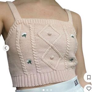 wild fable crochet knit crop top baby pink womens size M